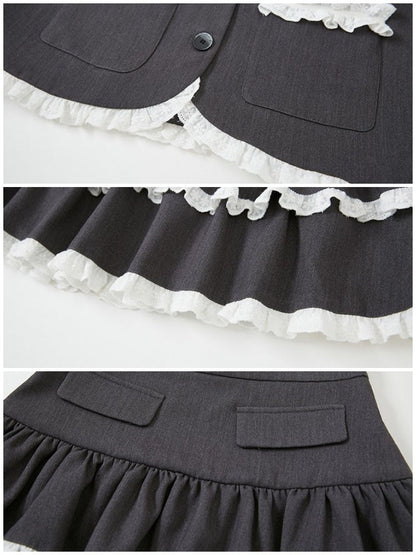 Lace Stitch College Taste Jacket ＆ Puffy Mini Skirt【s0000003853】
