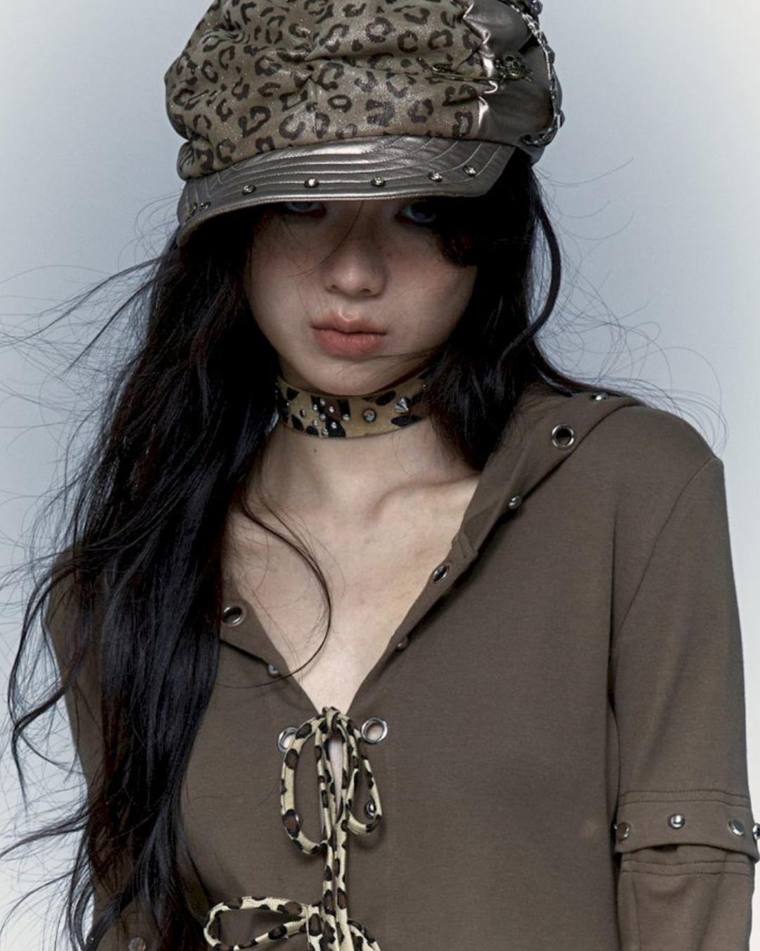 punk leopard print stitching beret