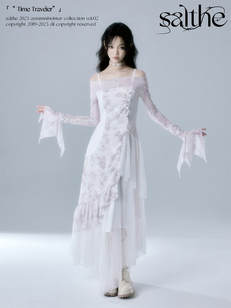 Patchwork Ruffle Suspender Long Dress & Waistcoat【s0000004379】