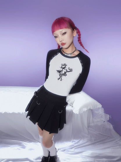 Rose Print Raglan Sleeve T-Shirt【s0000003840】