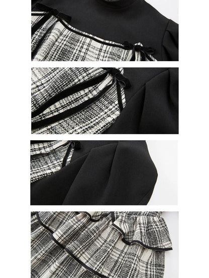 Plaid Cake Skirt Fake Two Piece Dress【s0000003231】