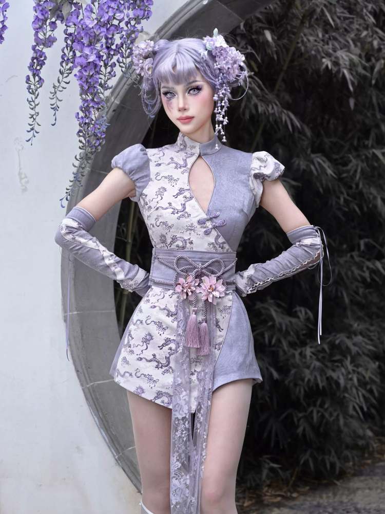 Dragon Pattern Chinese Dress & Ribbon Flower Girdle【s0000009041】