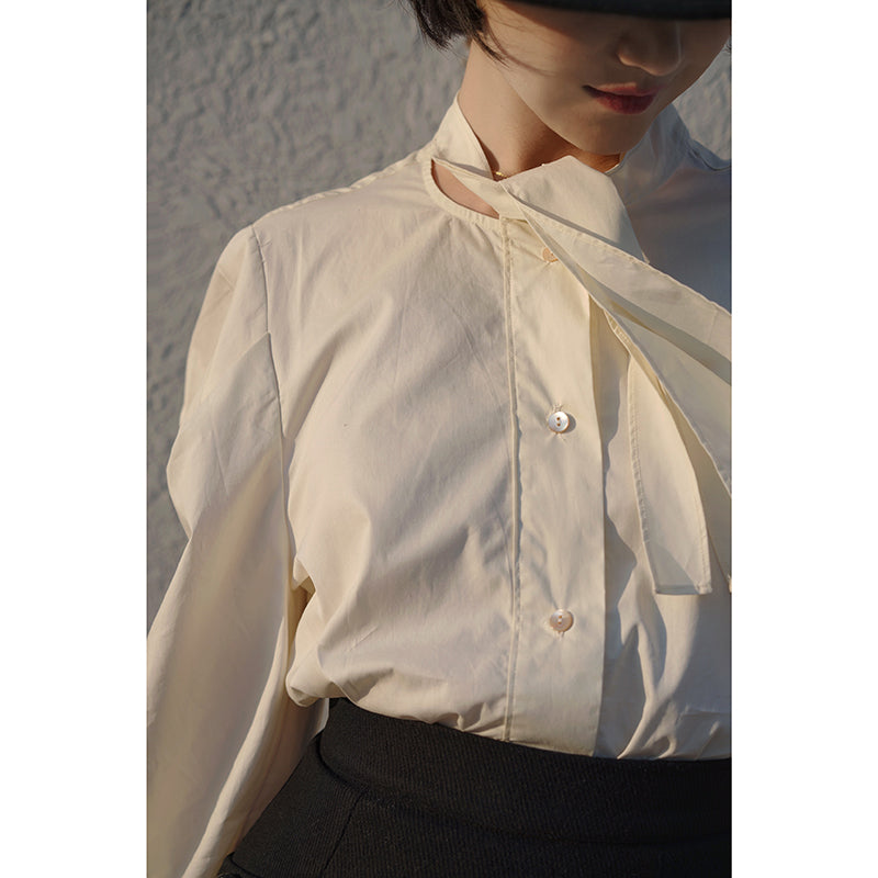 Lady Ribbon Tie Cotton Blouse