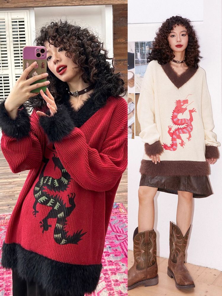 Loose Dragon Print Sweater【s0000005124】