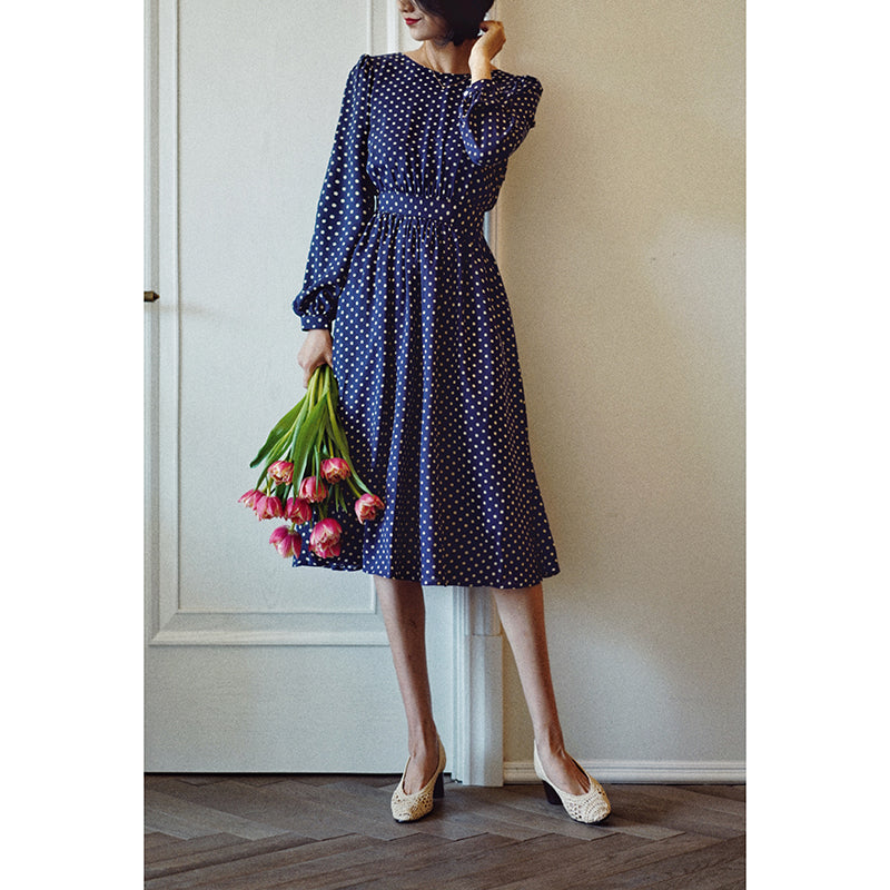 Lapis navy blue polka dot vintage dress