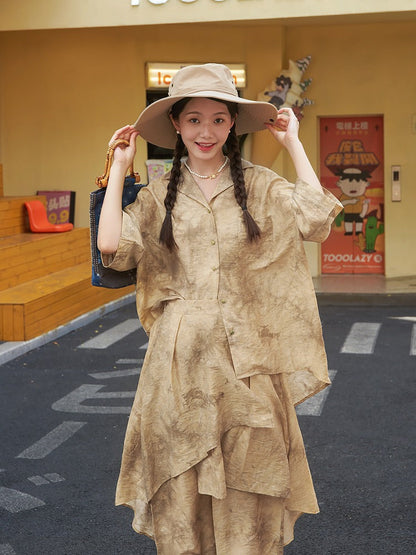 Jacquard Retro Chinese Style Loose Shirt & Pants Skirt Set Up【s0000002978】
