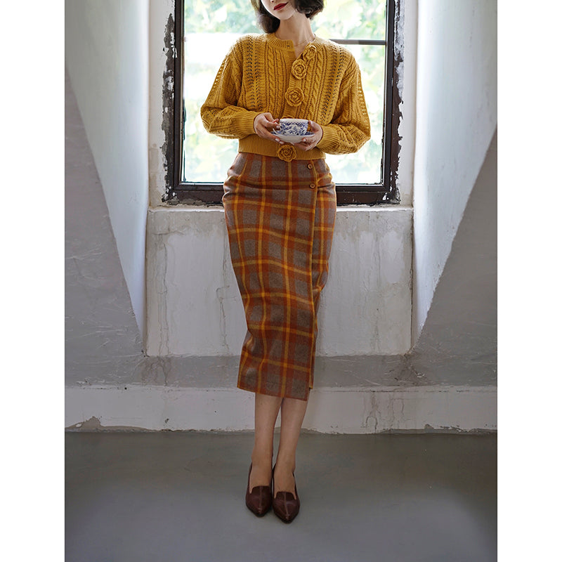 western plaid retro pencil skirt