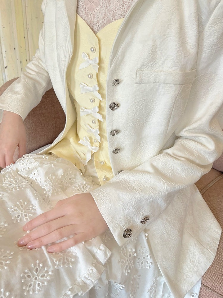 Sailor Collar Rose Button Jacquard Jacket【s0000003813】