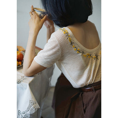 floral embroidery french knit top