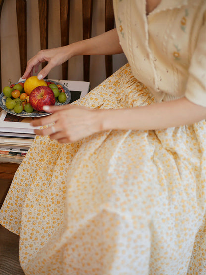 Wisteria yellow bouquet french retro skirt