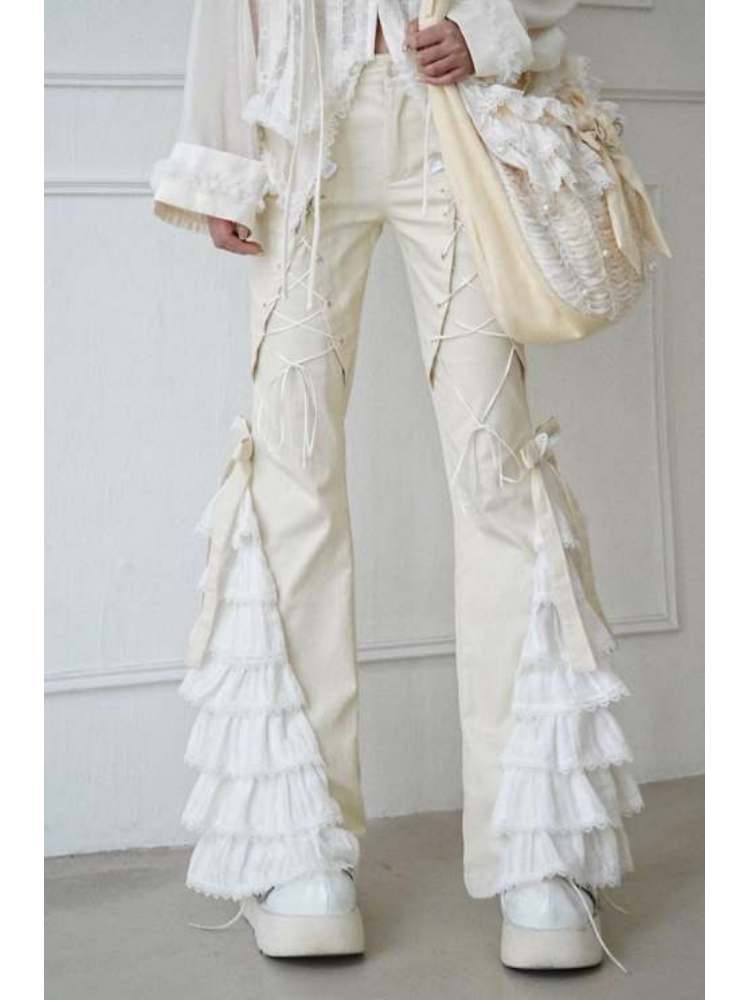 Lace-Up Tiered Bowknots Flared Pants【s0000008155】