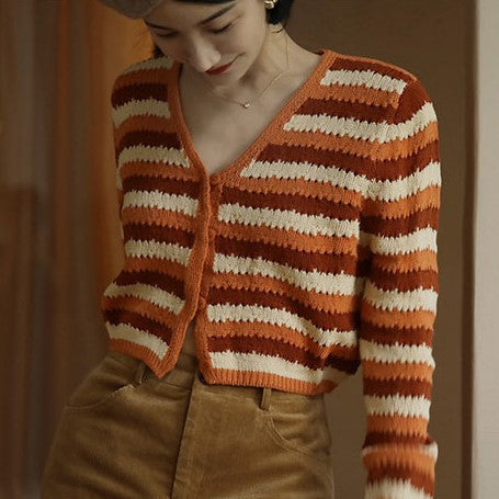 Orange-brown striped cardigan