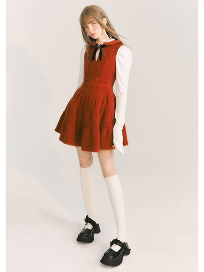 Doll Collar Sleeveless Ribbon Tiered Dress【s0000003862】