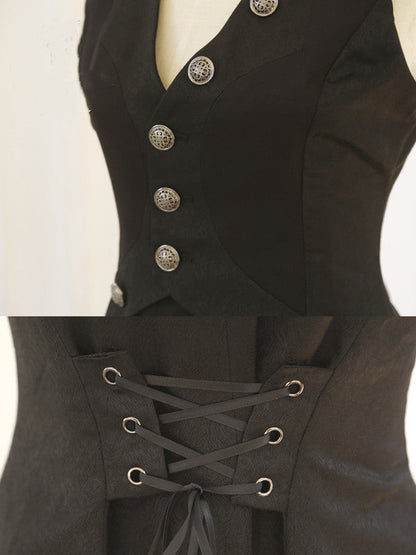 Immortal Thorn - Forever Night Poem - Ouji Lolita Long Vest, Short Front