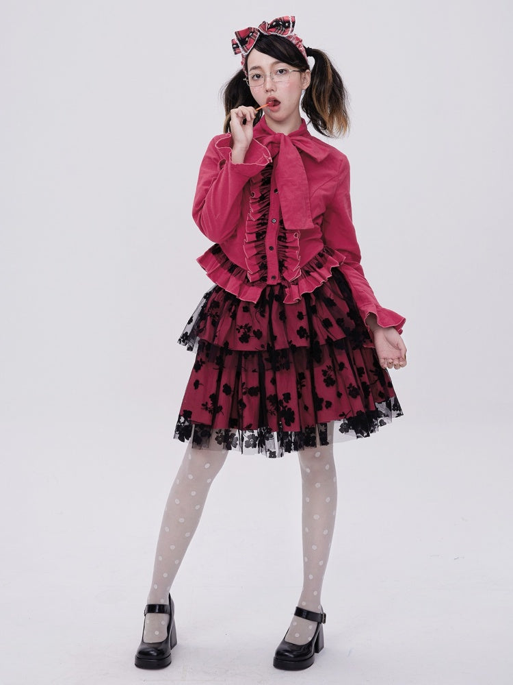 Showa Retro Sweet & Cute Bowknot Frilled Lolita Shirt【s0000003181】