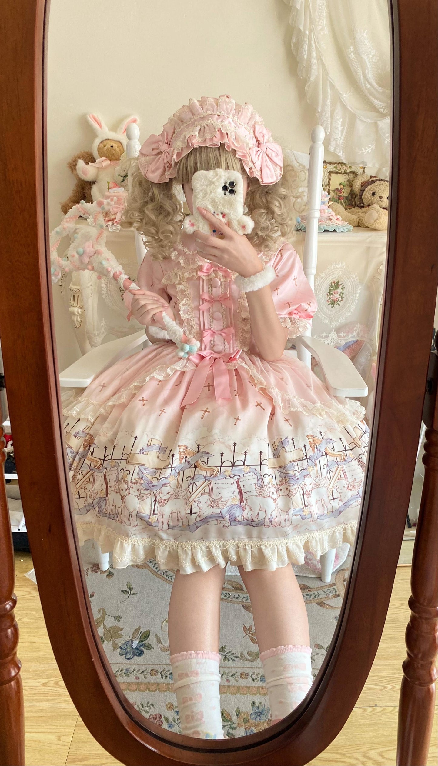 Uncle's Workshop - Angel Lamb - Kawaii Lolita Dress With Side Pockets, Lamb Print