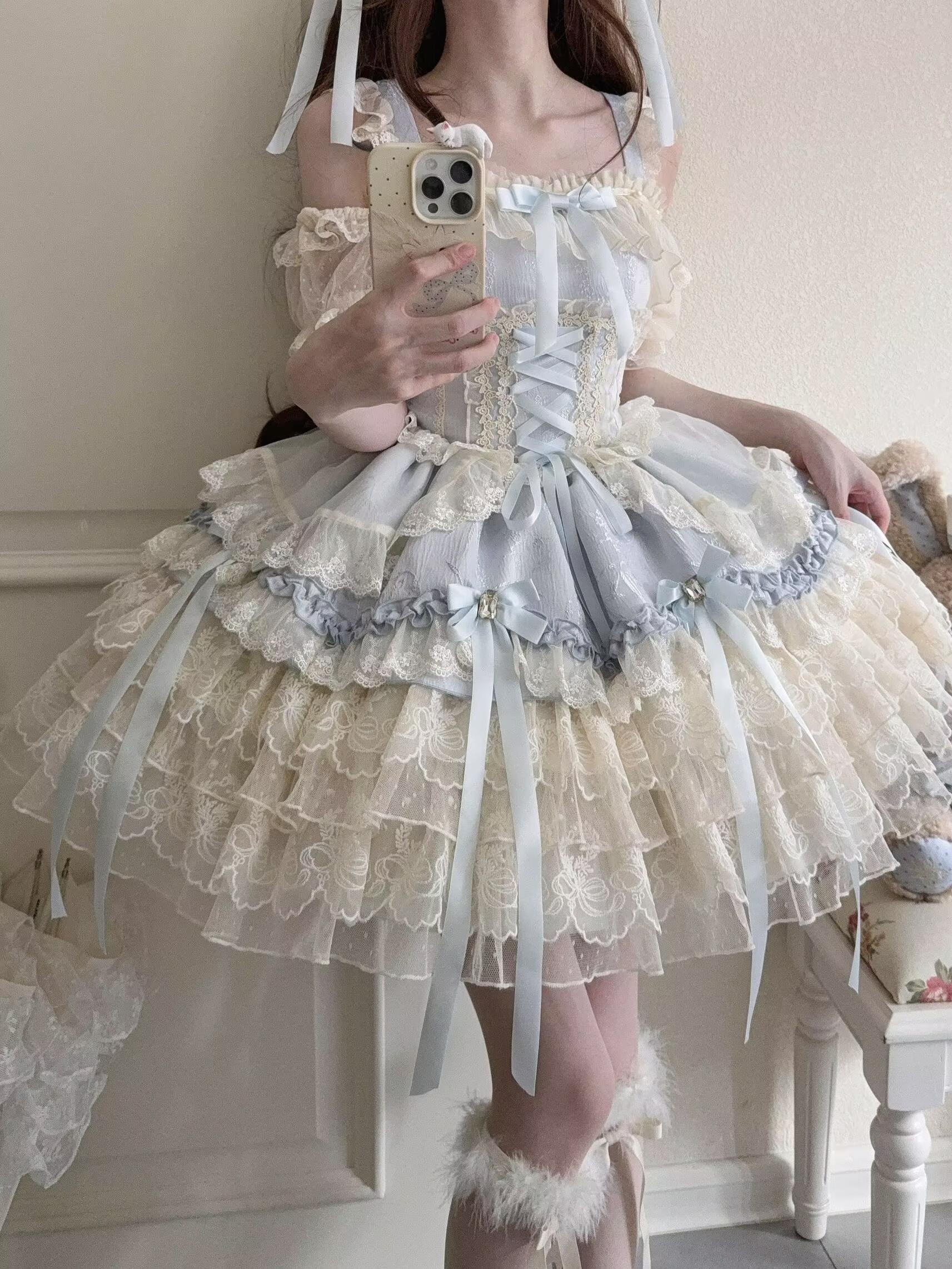 Sugar Girl - Ribbons of Love - Sweet Lolita JSK Dress, Tiered Ruffles