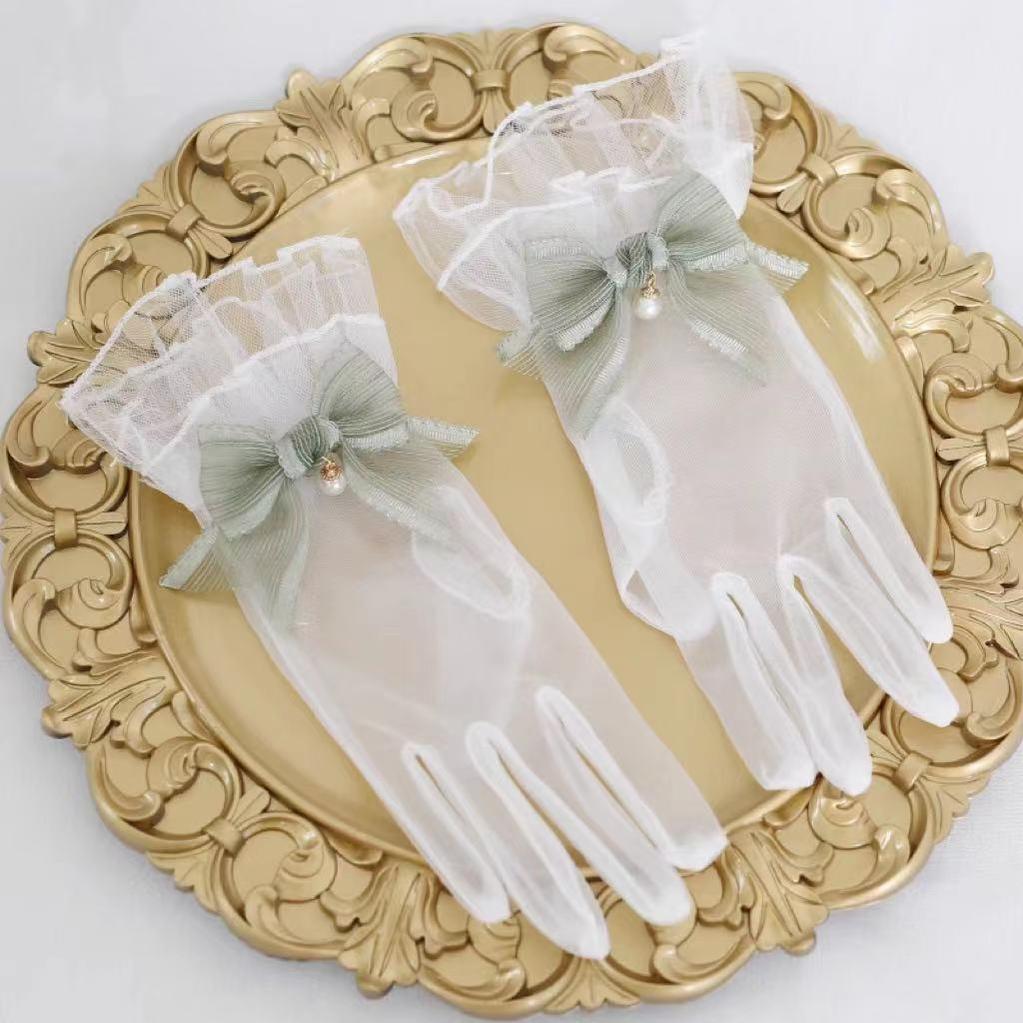 Xiaogui - Elegant Lolita Bow Gloves Retro Lolita Lace Glove