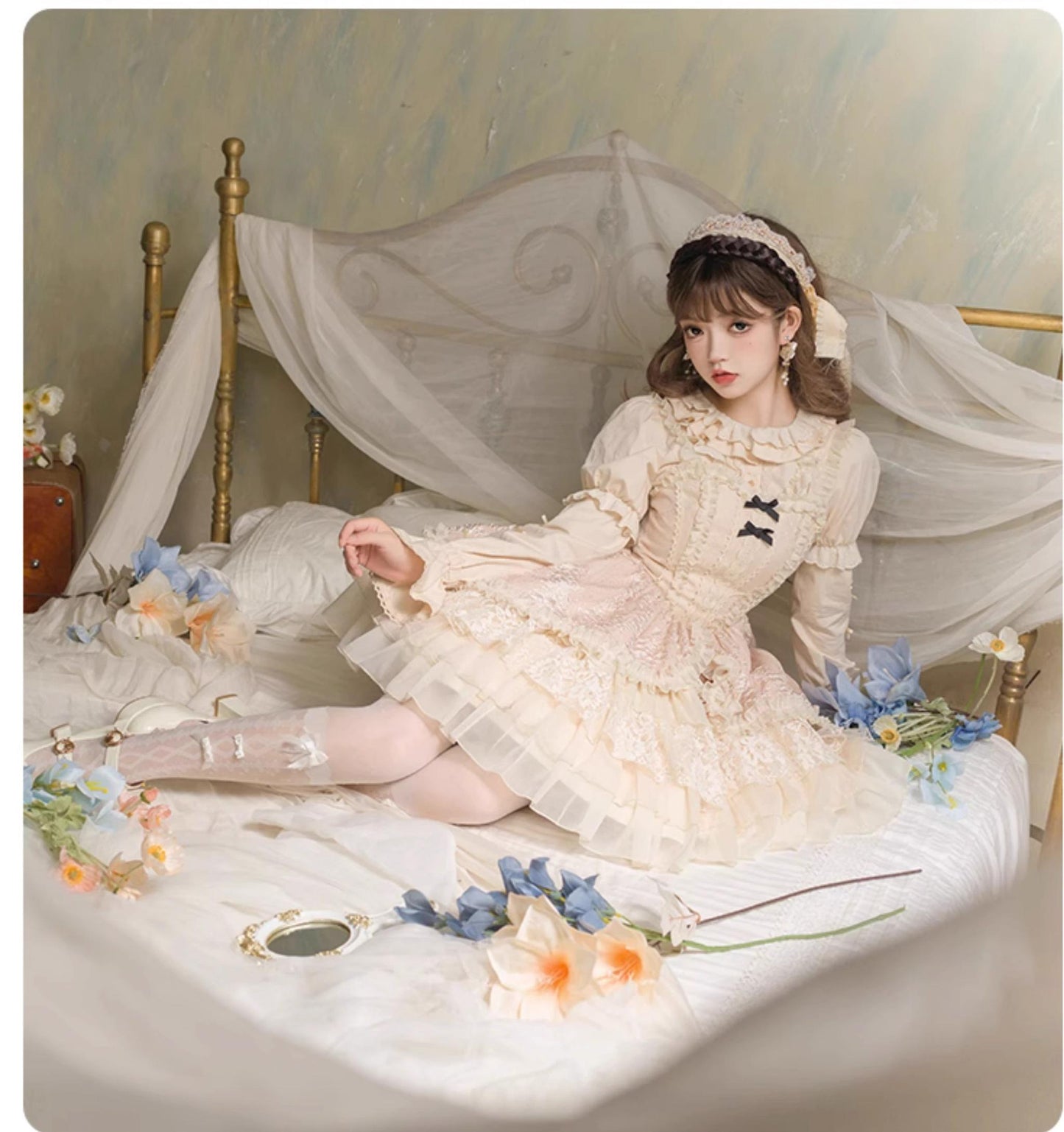 With PUJI - Music Box - Classic Lolita JSK Suit Ballet Cake Skrit