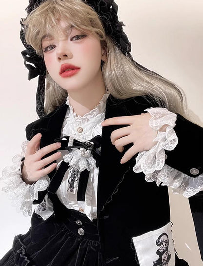 CastleToo - Erosion Heart F-Type - Ouji Lolita Suit Black Velvet Shorts and Skirt