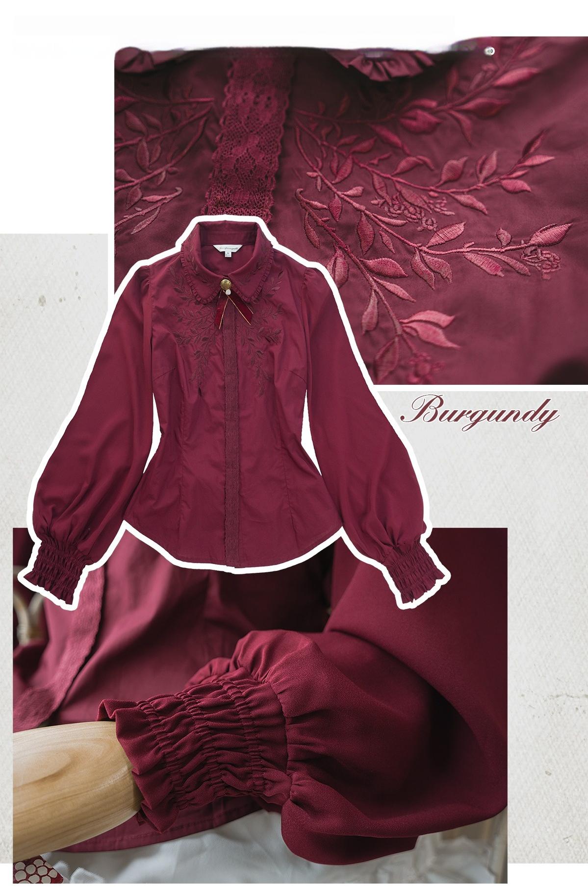 Surface Spell - Ship to Wonderland - Classic Lolita Shirt With Vine Embroidery/Brooch