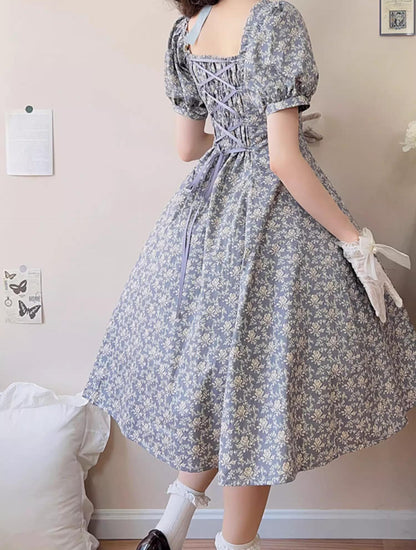 Forest Song - Pastoral Poem - Elegant Lolita OP Dress Floral Print 6-Piece Cut Lolita Dress