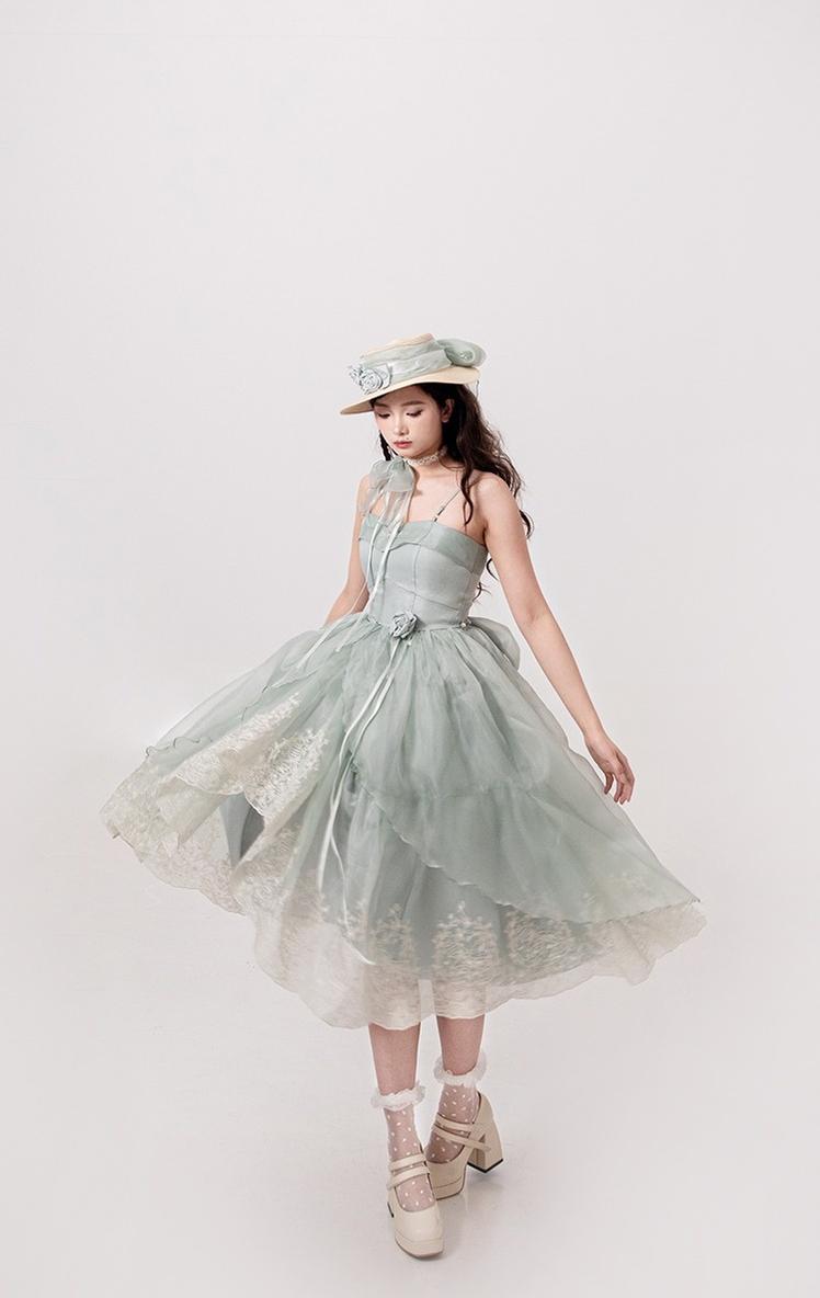 ZJstory - Sonnet Summer - Sweet Lolita Dress Set Embroidery Shirt Tiered Jumper Dress