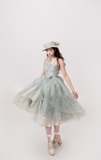 ZJstory - Sonnet Summer - Sweet Lolita Dress Set Embroidery Shirt Tiered Jumper Dress