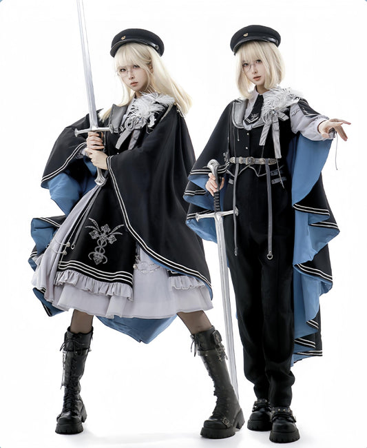 CHUNLV LOLITA - Dark Night Contract - Blue Military Lolita Pants Long Cape Couple Suit