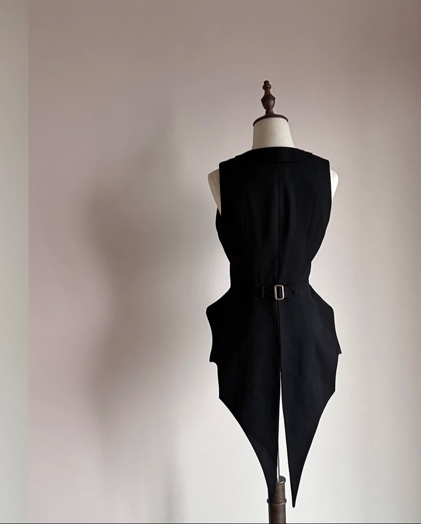 FlowerFairyDaily - Final Nocturne - Black Gothic Lolita Vest, Bat-Wing Shape