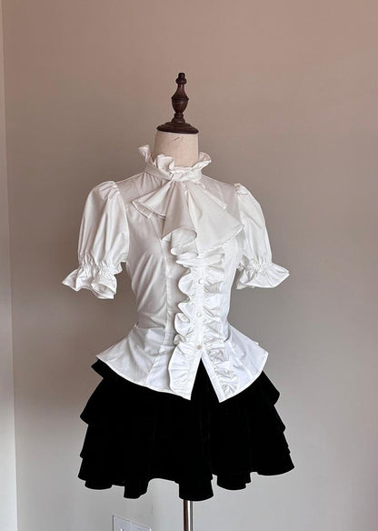 FlowerFairyDaily - Trace Night - Gothic Lolita Short-sleeved Shirt with Adjustable Waist