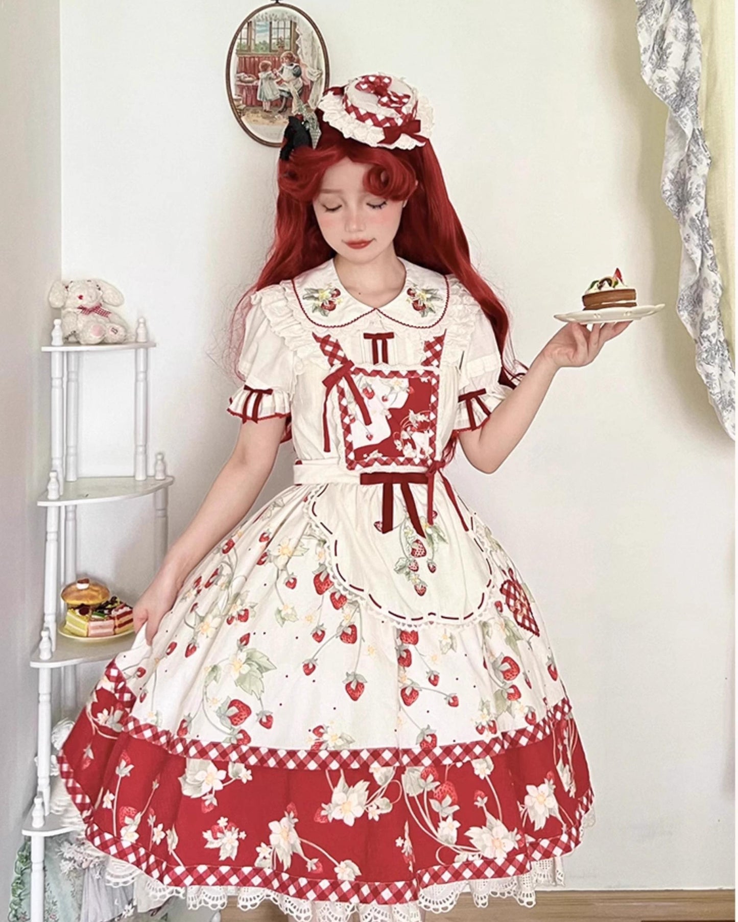 Piggy Bun - Sweet Lolita Shirt Strawberry Embroidery Ivory Blouse