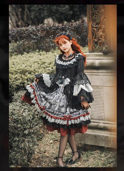 Alice in Wonderland - Undead Rider - Gothic Lolita OP Dress Winter Princess Sleeve Dress