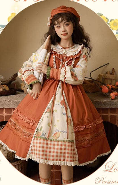 Mademoiselle Pearl - Persimmon - Autumn Persimmon Print Lolita OP JSK SK Dress