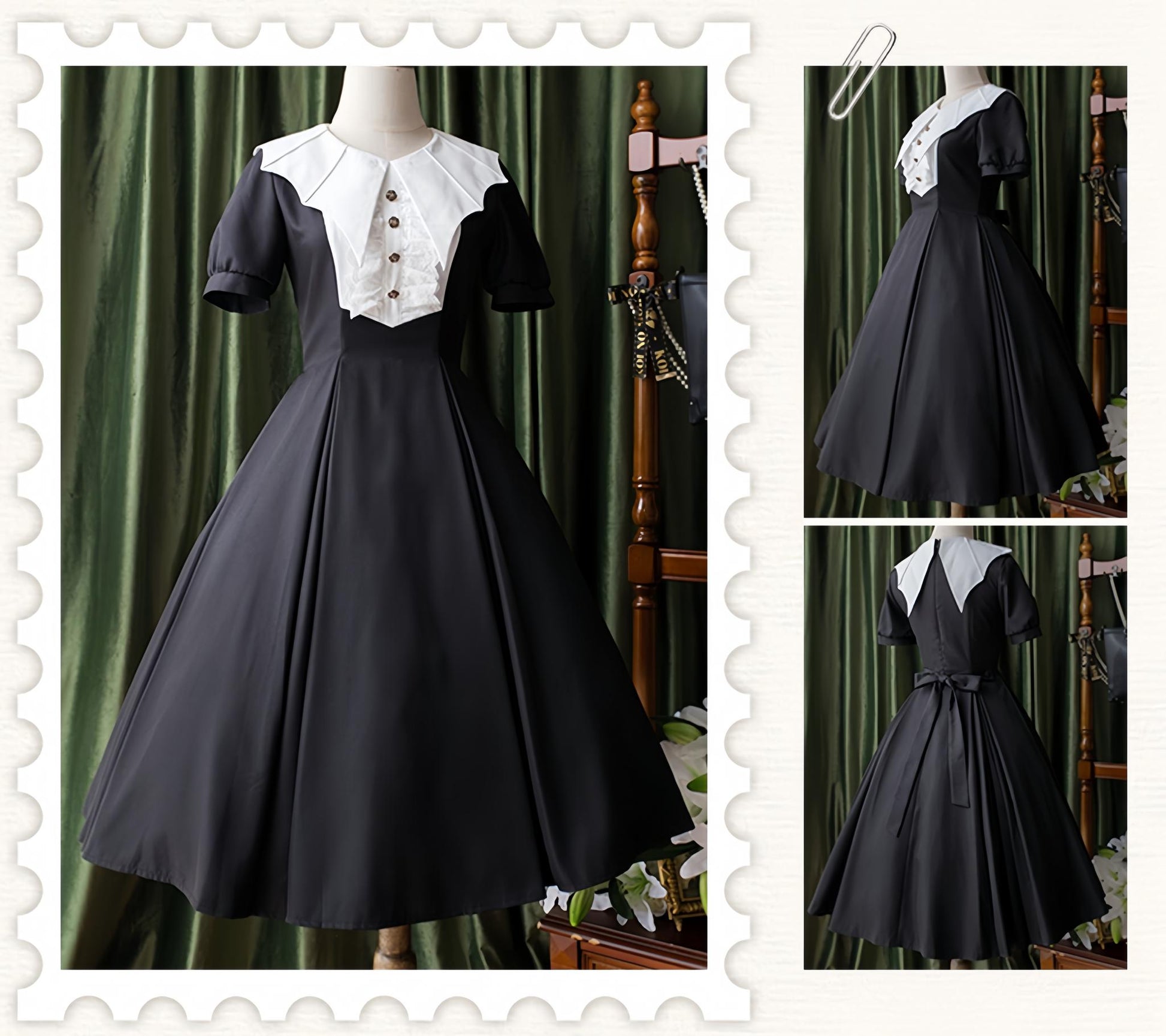 Forest Fluorescent Carps - The Rain of London - Elegant Lolita OP Dress, Bat Wing-Shaped Neckline