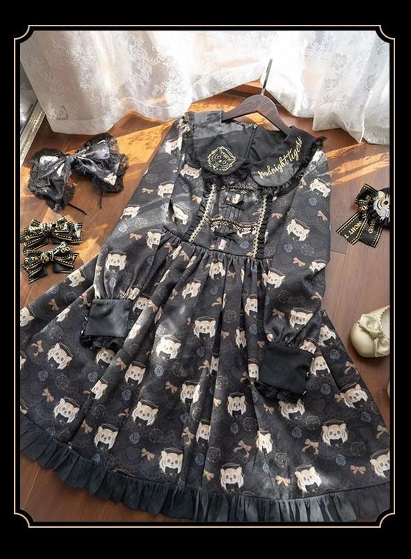 Good NIght Cats - Tiger in Autumn - Kawaii Lolita Printed OP Dress Set