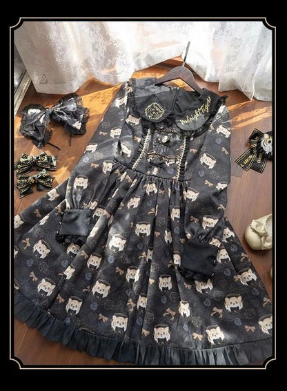 Good NIght Cats - Tiger in Autumn - Kawaii Lolita Printed OP Dress Set