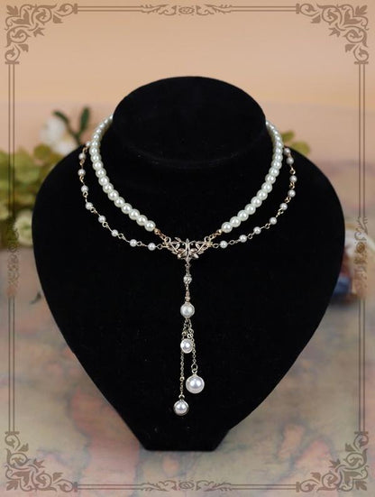 Rose of Sharon - Classic Artificial Pearl Necklace, Butterfly Pendant