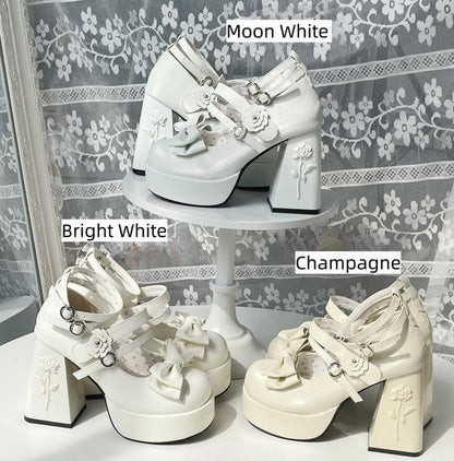 Dreamland - 11 cm Sweet Lolita Shoes with High Platform & Rose Print Heel