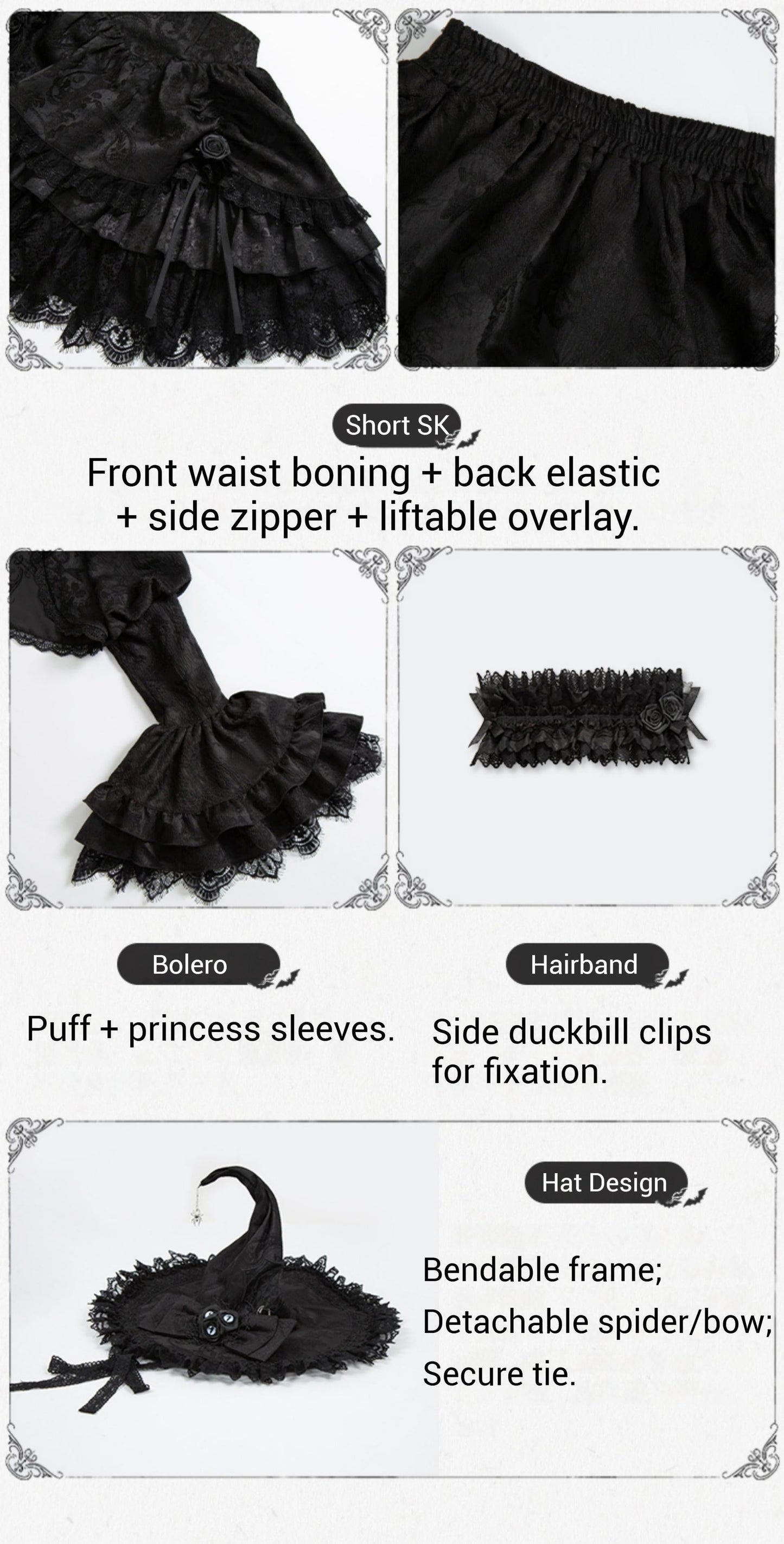 With PUJI - Letter and Poetry ﾂｷ Twilight - Black Gothic Lolita Skirt Set, Witch-Inspired