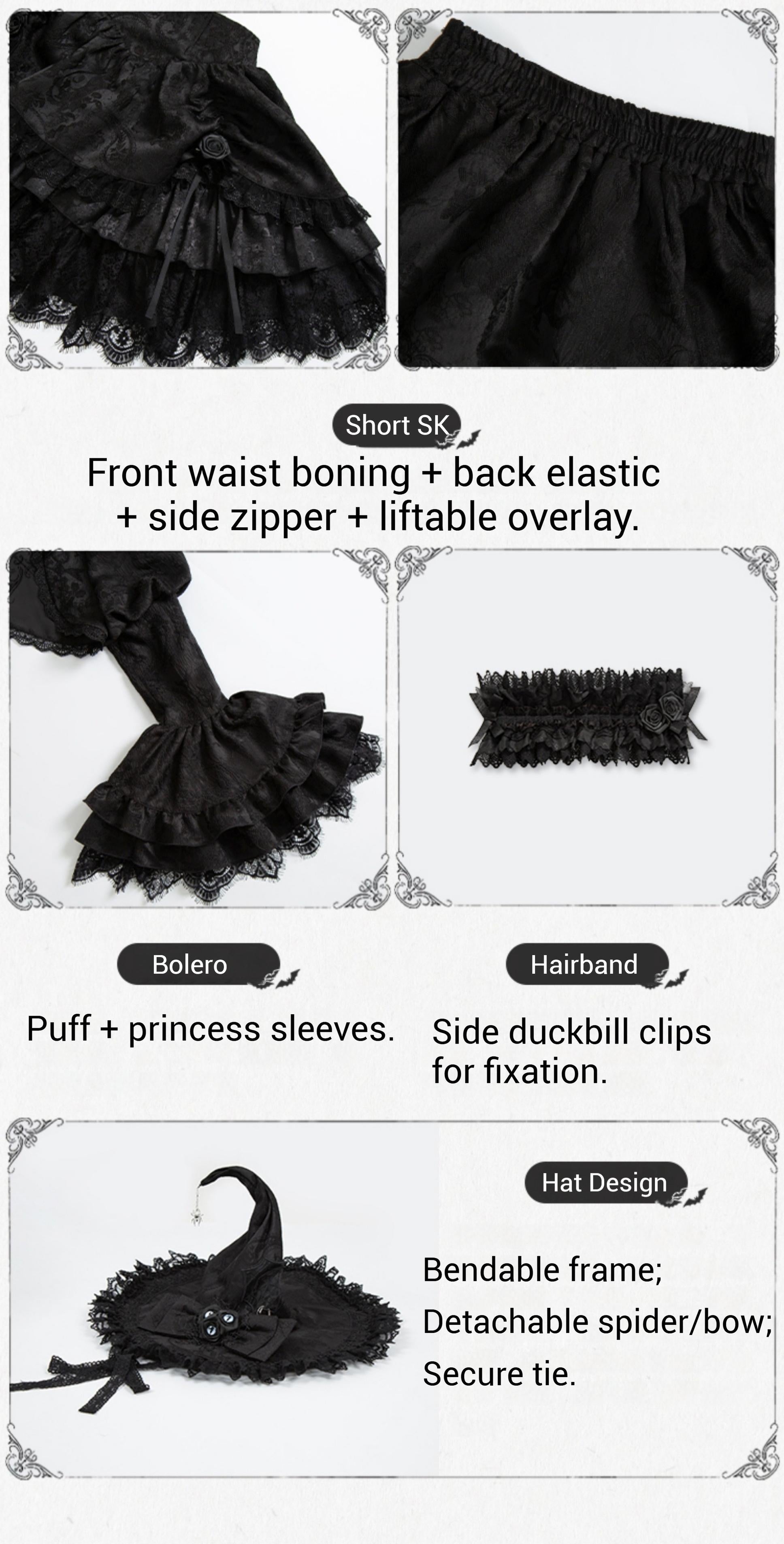 With PUJI - Letter and Poetry ﾂｷ Twilight - Black Gothic Lolita Skirt Set, Witch-Inspired