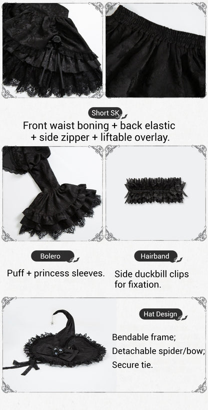 With PUJI - Letter and Poetry ﾂｷ Twilight - Black Gothic Lolita Skirt Set, Witch-Inspired