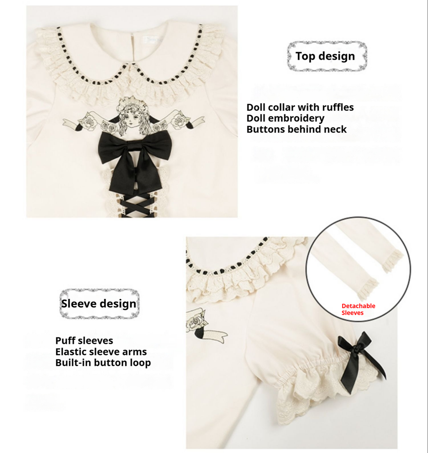 With PUJI - Doll Night - Vintage Twin Lolita OP Dress Embroidered Doll Dress