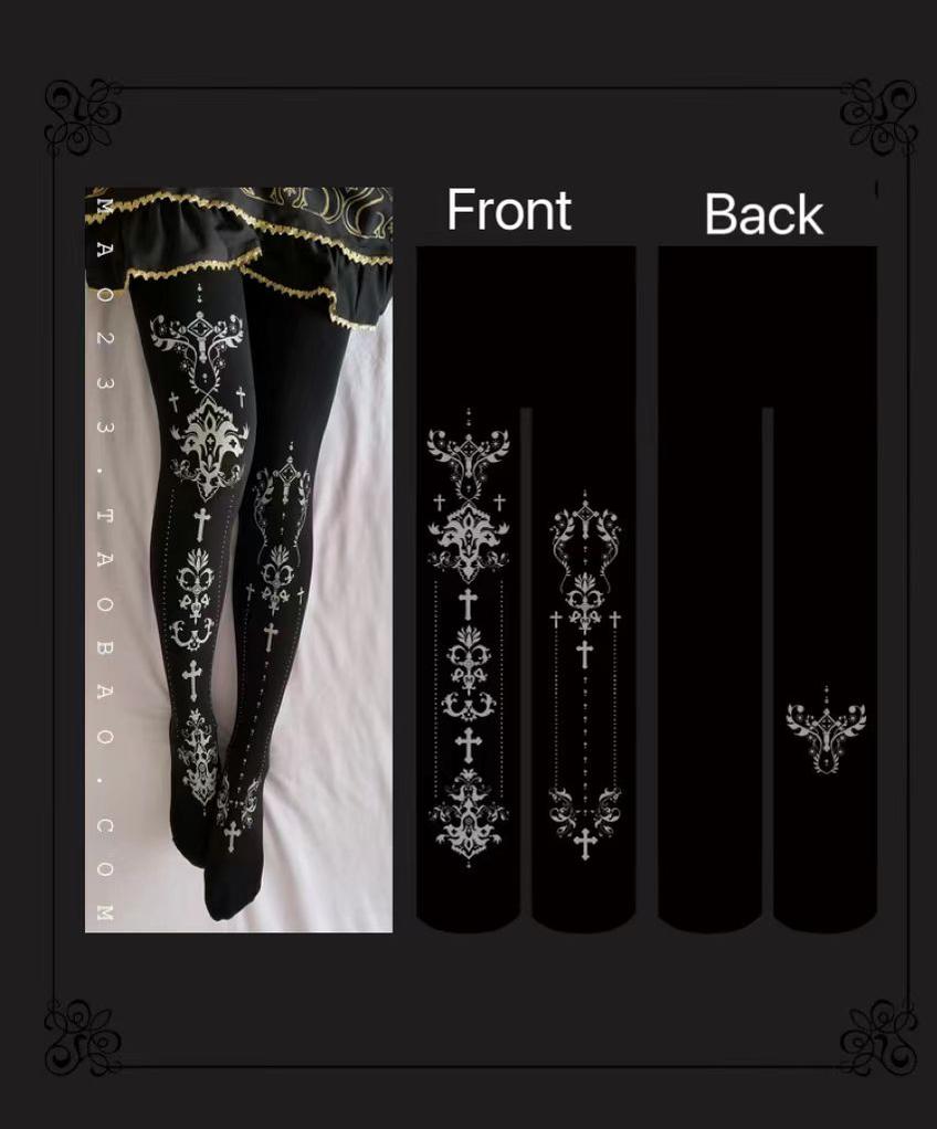 Wulala Mew - Elegant Lolita Pantyhose Daily Gold Foil Printing Tights