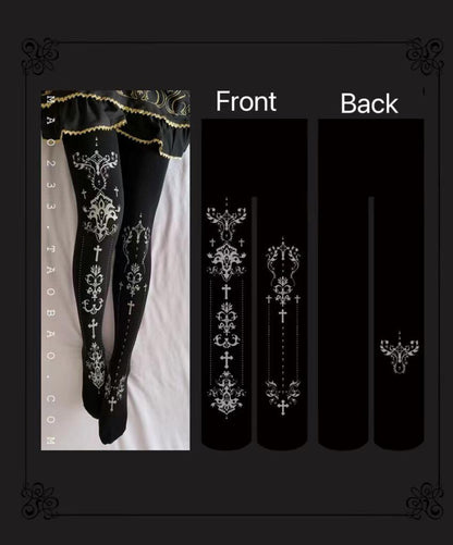 Wulala Mew - Elegant Lolita Pantyhose Daily Gold Foil Printing Tights