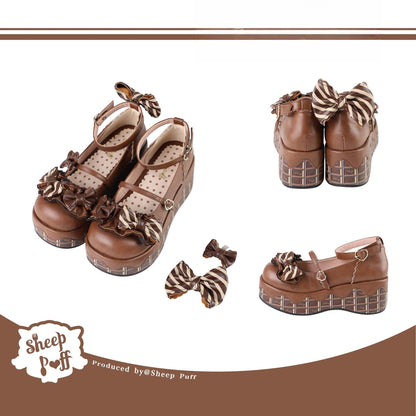 Sheep Puff - Chocolate Sponge Cake - Sweet Lolita Thick-Sole Shoes with Printed Platform