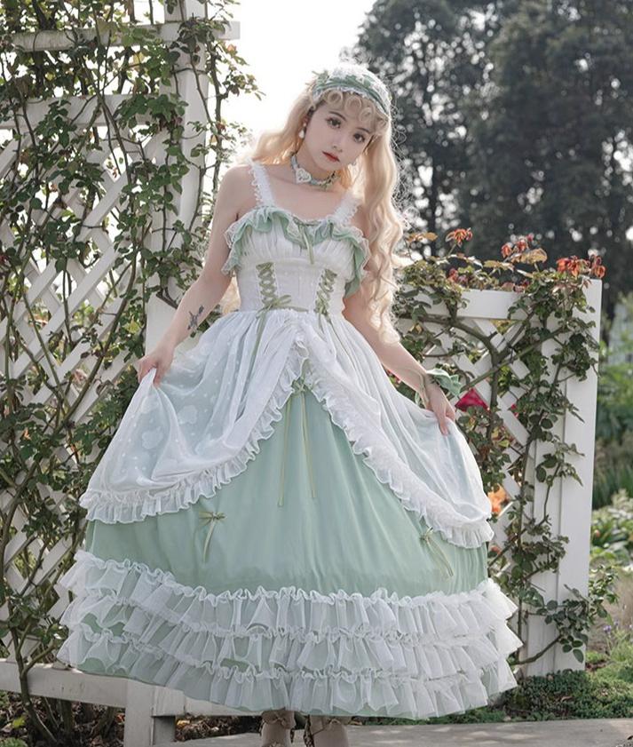 Daydream Whisper - Toting Basil - Plus Size Wedding Lolita Dress Green Bridal JSK