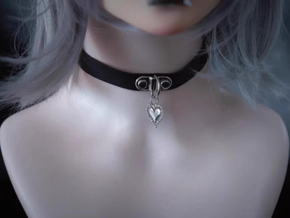 Strange Sugar - Gothic Lolita Choker Faux Leather Heart Pendant Necklace