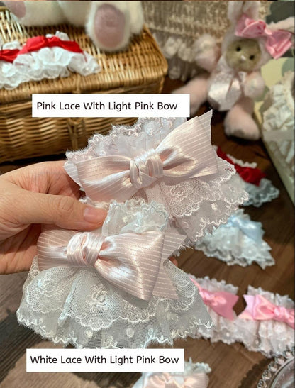 Roji Roji - Sweet Lolita Lace Bow Cuffs, Elastic Wrist