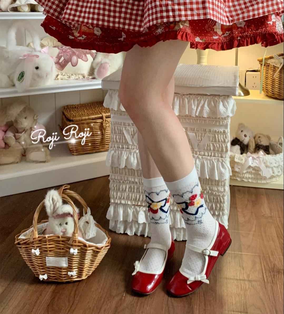 Roji Roji - Sweet Lolita Socks, Strawberry Print